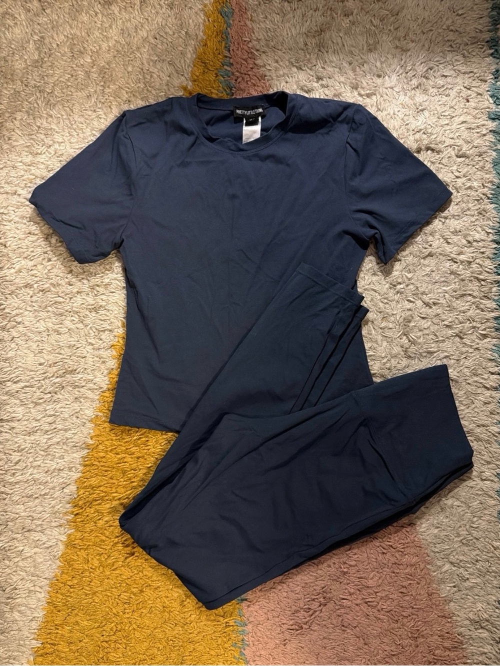 PrettyLittleThing Navy Short Sleeve Top and Leggings Set